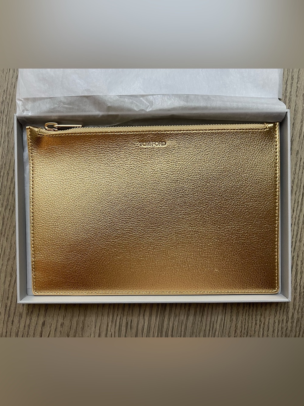 Tom Ford Gold Metallic Zip Pouch/Clutch